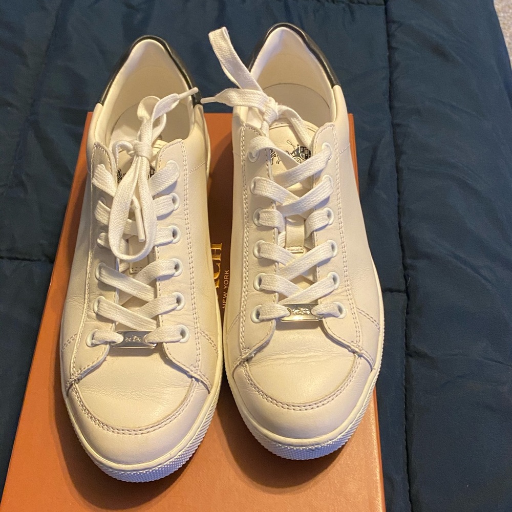 Beige Leather Coach Sneakers